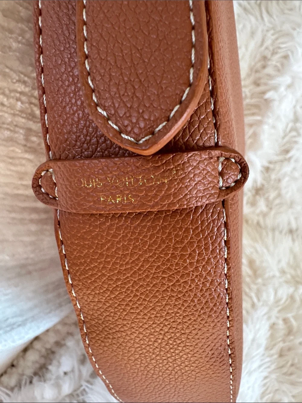 Brown Crescent Shoulder Bag with Gold Hardware